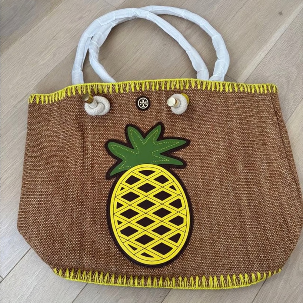 Tory Burch Brown and Yellow Pineapple Tote